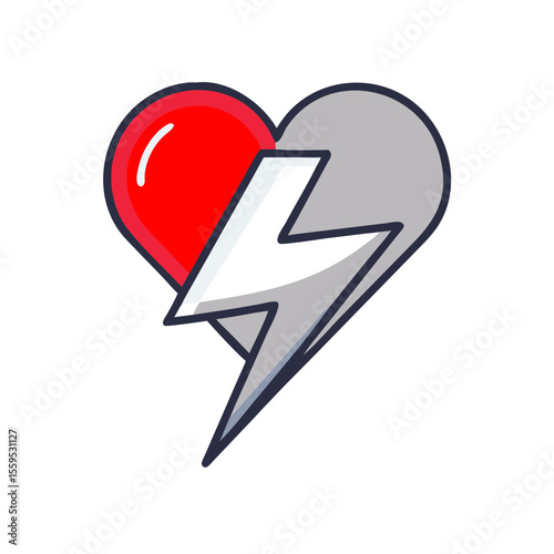 Heart with lightning bolt in modern flat style  