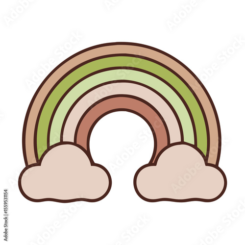 Colorful cartoon rainbow with clouds in pastel design  