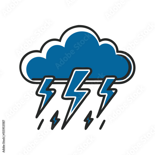 Thunderstorm cloud with lightning in blue graphic design  