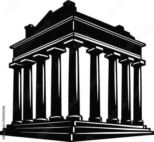 Historic Column Building Vector Silhouette

