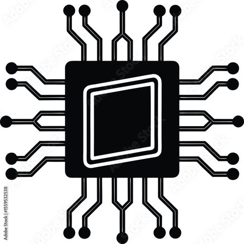 black and white computer chip design clip art preview