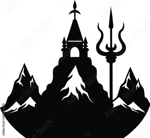 Mountain with Trident Shrine Vector Silhouette

