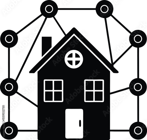 Connected Smart Home Vector Silhouette

