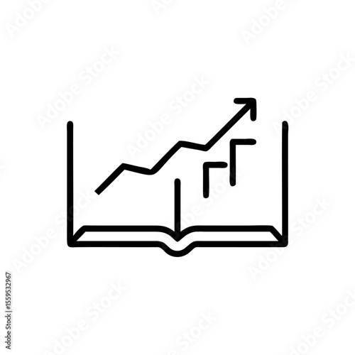Line art open book with upward trending graph arrow on background vector