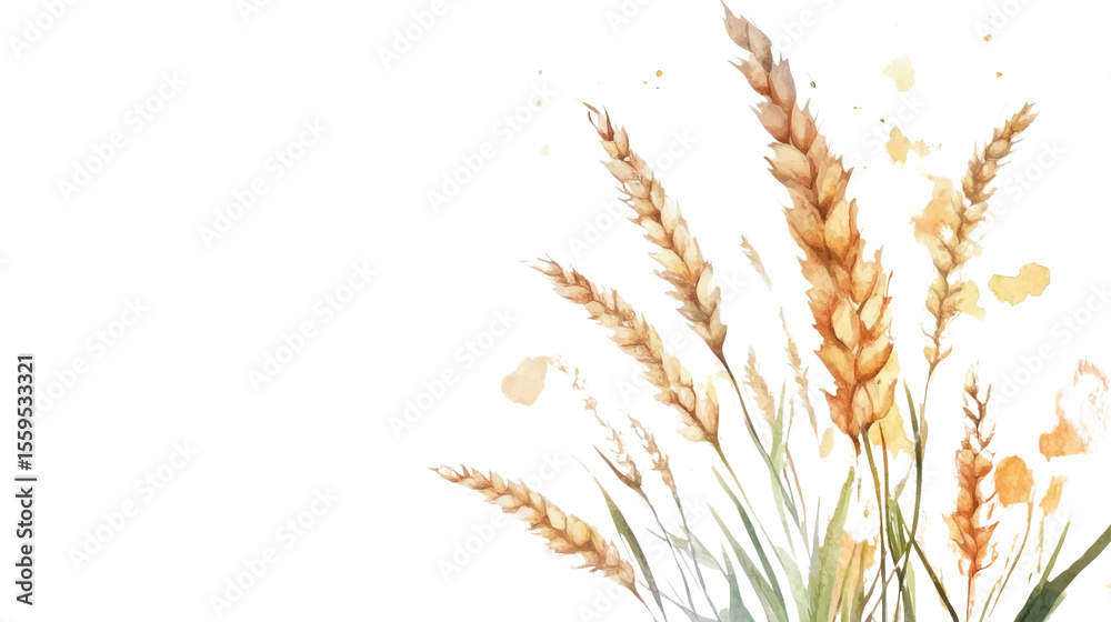 Fototapeta premium watercolor illustration for Vaisakhi with wheat ears on white background