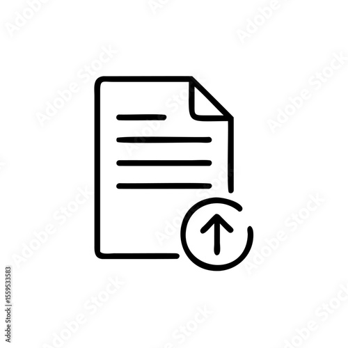 Document icon with upload arrow symbol on background simple graphic file paper