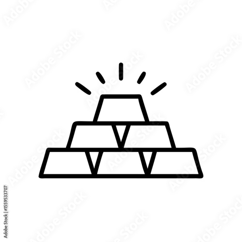 Outline of gold bars stacked with radiating lines on background bullion wealth