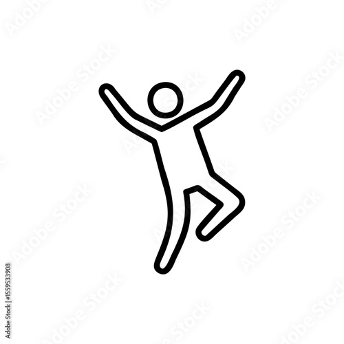 Outline figure with arms raised one leg bent in a jumping or dancing pose on background