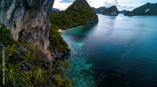 Stunning coastal view of tropical islands raja ampat indonesia aerial photography serene nature's splendor