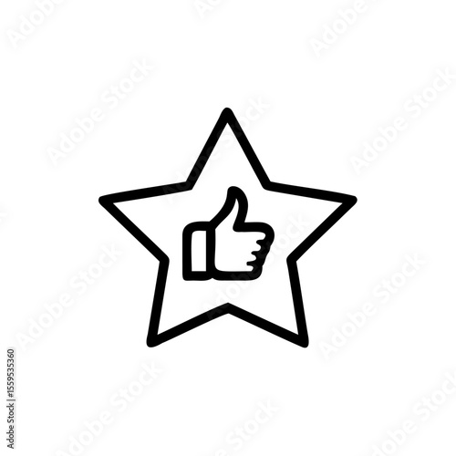 Outline star shape with thumbs up hand gesture inside on background Handdrawn thumbsup