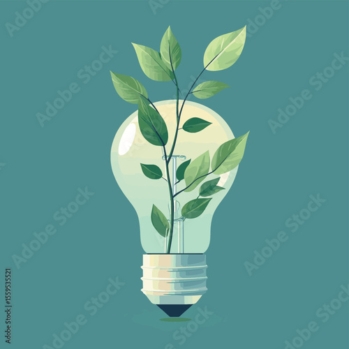 Eco friendly or green energy concept of LED bulb and plant combination that can be used in companies such as innovative and eco friendly electronic device manufacturers