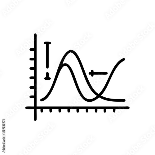 Handdrawn graph with two curves axis lines on a background chart diagram