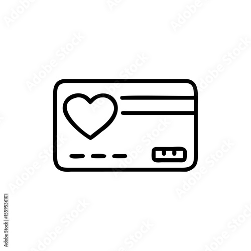 Handdrawn credit card icon with heart shape lines on background love payment
