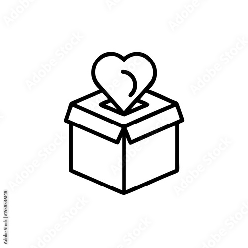 Outlined heart shape above an open box on a background charity concept love donation