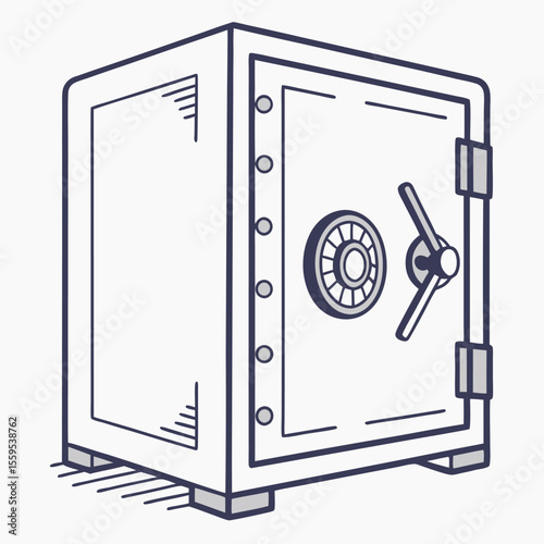 A simple line art illustration of a heavy duty bank vault with a combination lock and a rotating handle symbolizing security and wealth protection