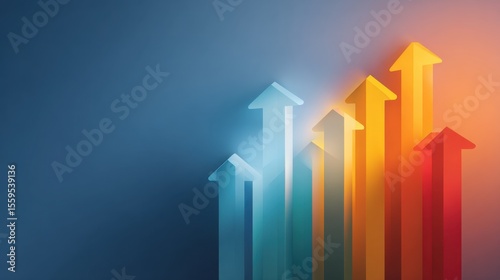 Colorful arrows pointing upward on a gradient blue background symbolize growth, progress, and success in business or data metrics.