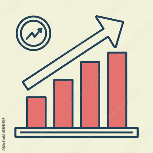 Stylized illustration of a bar graph with rising bars and an upward trending arrow indicating financial growth and positive performance