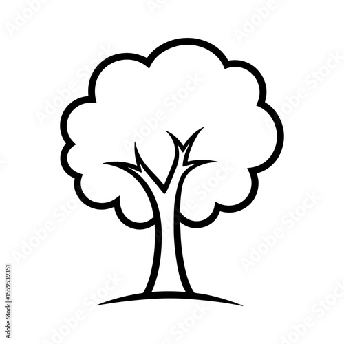 Simple line drawing of a deciduous tree, showcasing a full crown and slender trunk.
