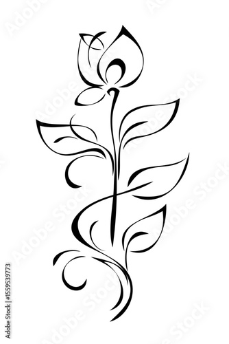 decorative stylized flower on a stem with leaves; graphic design