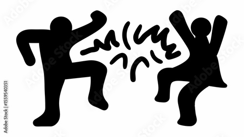 Two abstract figures in black appear to be interacting with energy lines between them dancing around silhouette