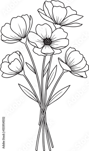Elegant Floral Bouquet Outline with Delicate Petals and Stems