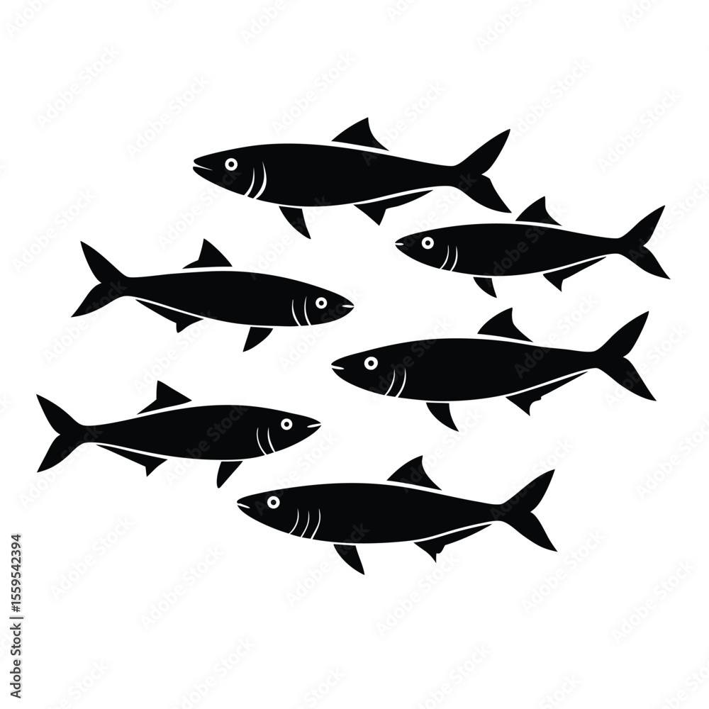 Fototapeta premium sardine surface feeding fish silhouette vector
