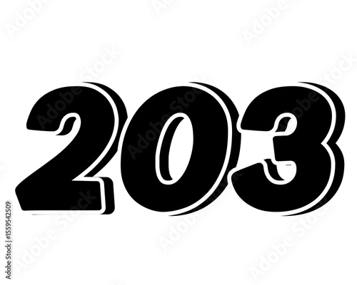 Stylized black number 203 on transparent background, with a bold, 3D appearance and shadow effects for added depth and dimension.