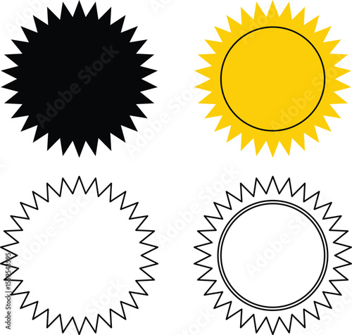 Zig zag edge circle icon. Jagged round element.
