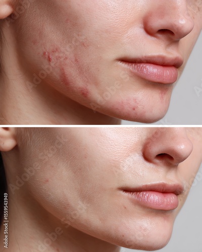 Red, inflamed cheeks are clearly visible compared to smooth, even skin.