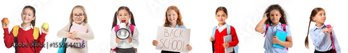 Set of little students on w...