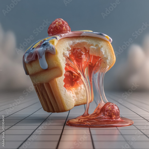 Delicious dessert cupcake with raspberry jam kitchen food photography bright and colorful close-up tempting treats