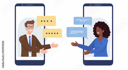 Online Communication and Virtual Handshake Illustration. This modern graphic represents virtual meetings, online collaboration, digital agreements, and remote communication