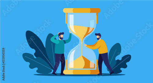 A clear vector icon of an hourglass, often with human interaction or motion, symbolizing time management, urgency, and deadlines. Perfect for business & productivity.