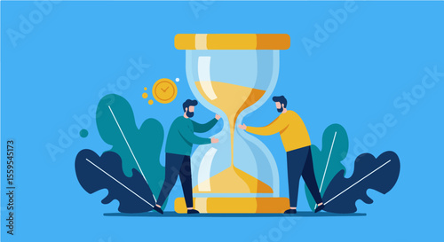 A clear vector icon of an hourglass, often with human interaction or motion, symbolizing time management, urgency, and deadlines. Perfect for business & productivity.