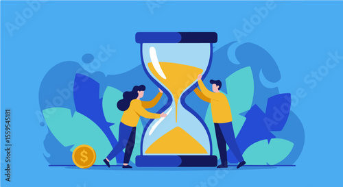 A clear vector icon of an hourglass, often with human interaction or motion, symbolizing time management, urgency, and deadlines. Perfect for business & productivity.