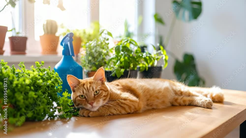 Cute Sleeping Cat Resting Peacefully on Table 