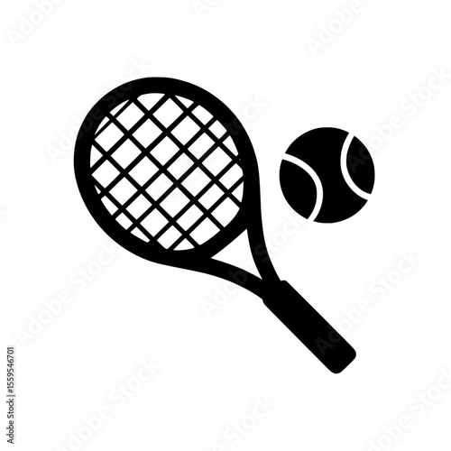 Classic tennis racket and ball icon representing court sports and recreational game gear