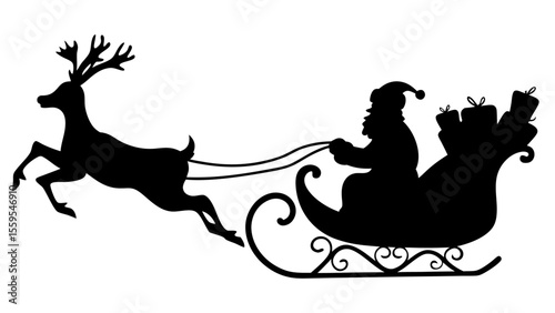 Santa with reindeer silhouette vector illustration