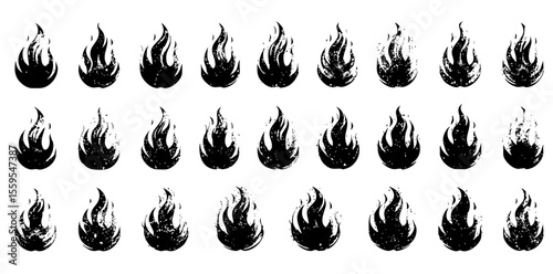 Flame vector set grunge fire flames design elements for graphic design and illustration isolated on white silhouette