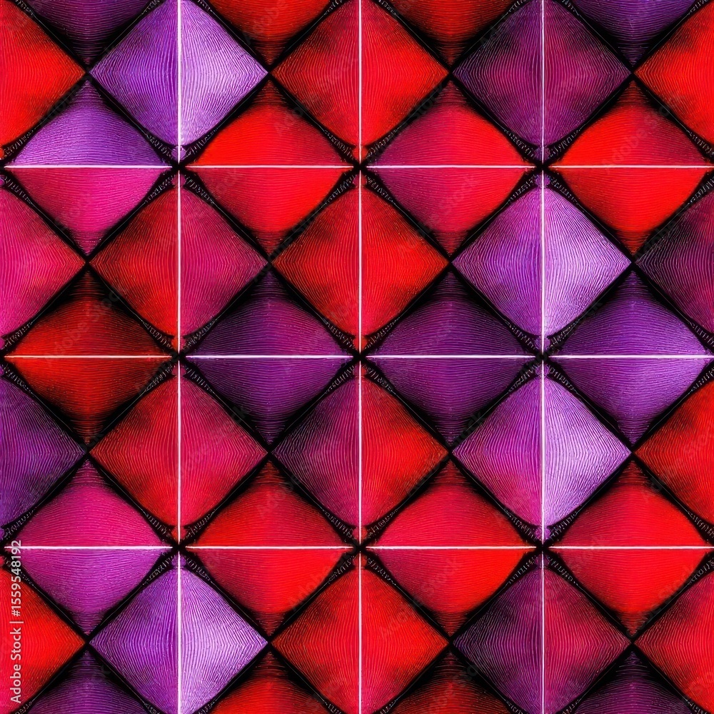 Fototapeta premium Colorful Geometric Pattern: A vibrant and artistic digital depiction of a pattern composed of red and purple diamond-shaped, offering a versatile visual element.