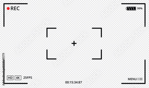 Video camera viewfinder frame. Camera recording screen template for overlay.Video recording screen. Photo camera viewfinders. Modern focusing screen. Vector illustration
