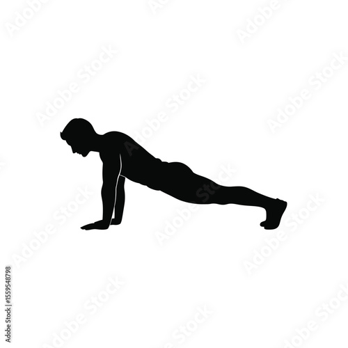 Fitness Pose - Plank Position Silhouette – Core Workout, Exercise Shadow, Yoga & Gym Training