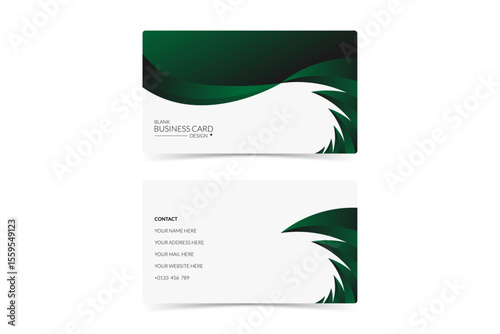 blank business card design with dark green gradient artwork
