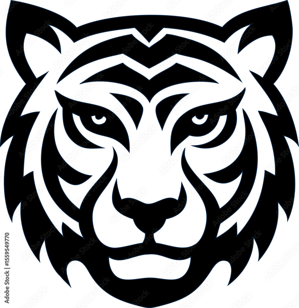 Obraz premium Jungle animal tiger face flat style vector icon