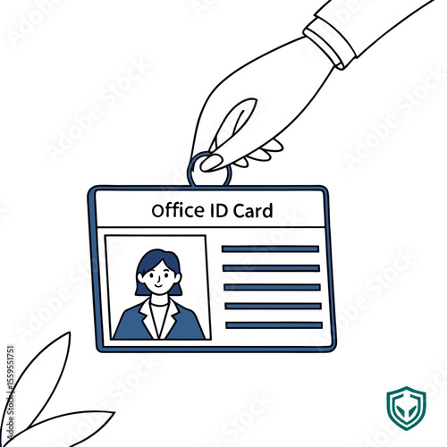A hand holds an office identification card with a portrait of a woman and text indicating it is an office id card symbolizing access and employment