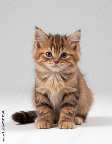 Playful kitten poses for a portrait studio setting animal photography soft background capturing curiosity