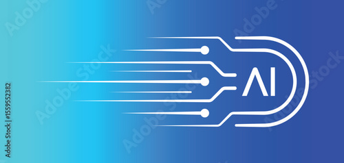 artificial intelligence concept with electric circuit. fast artificial intelligence logo. artificial intelligence concept for business, technology, education world