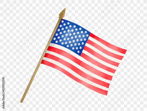 Watercolor waving American flag illustration for patriotic holidays and Independence Day decor. vector.