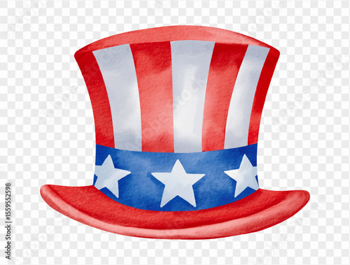 Patriotic watercolor Uncle Sam hat in red, white, and blue, perfect for 4th of July celebrations. vector.