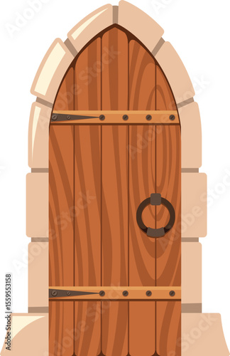 Wooden mediaeval door gate vector illustration